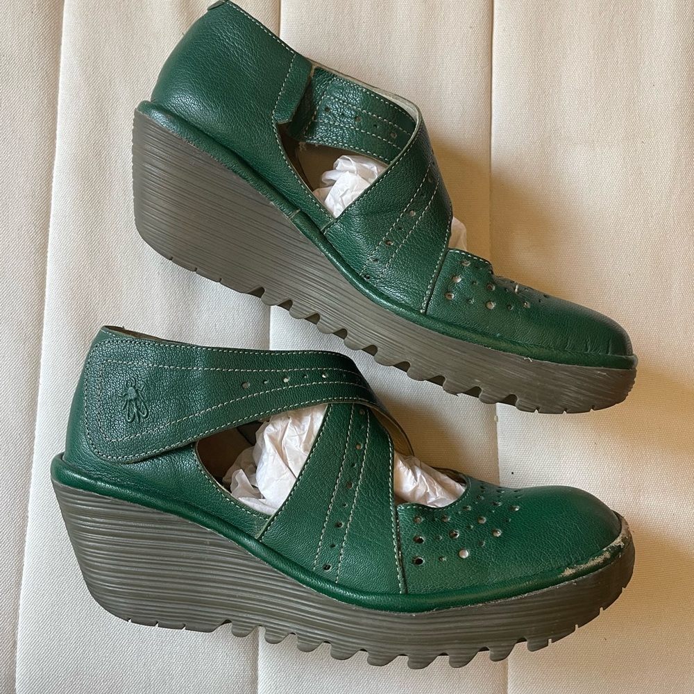Green Fly London Mary Jane Wedges with Crossover Straps Size 41